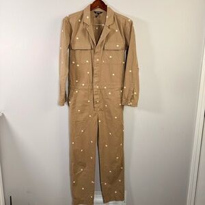 Free People x Driftwood Dizzy Daisy Coverall S Tan Brown Embroidered One Piece